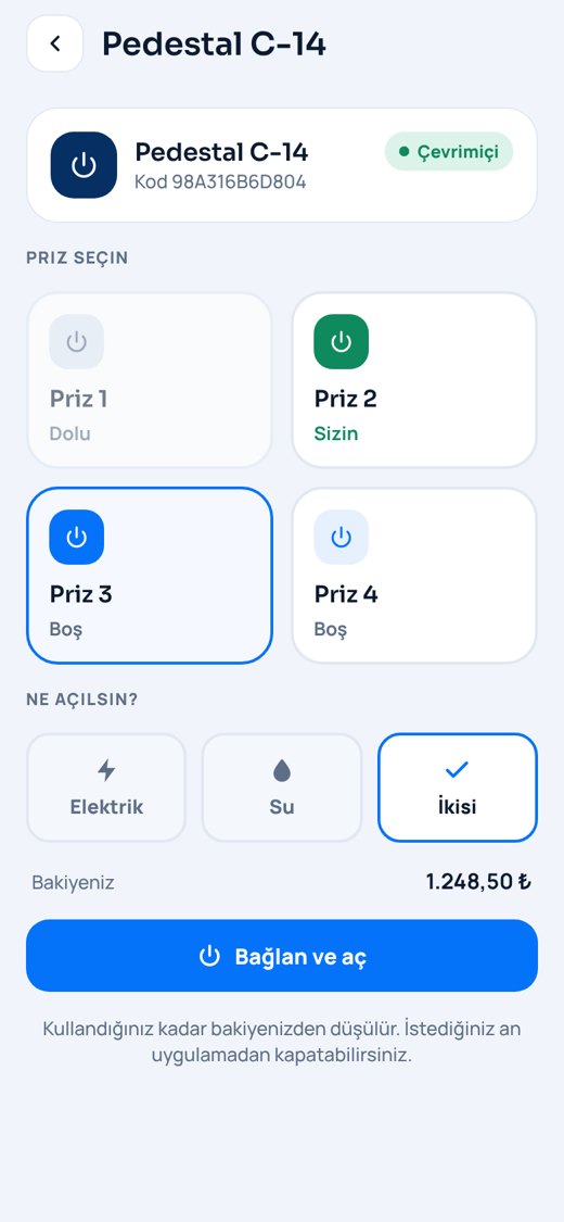 Pedestal ve priz seçim ekranı