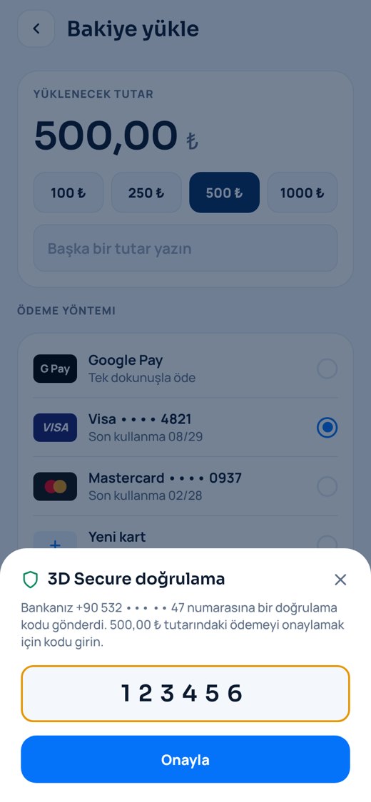 Bakiye yükleme ve 3D Secure ödeme